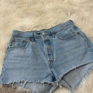 Levi's Light Blue Frayed Hem Jean Shorts